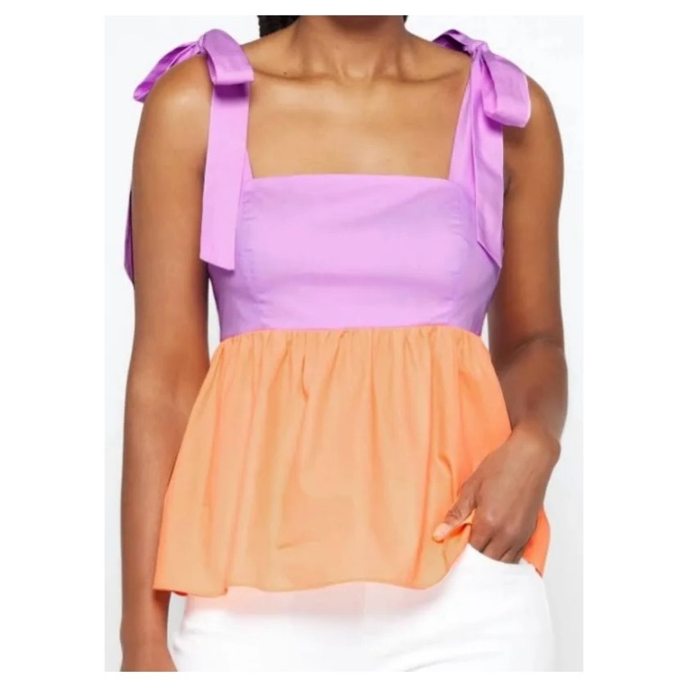 Lilly Pulitzer Anlee Colorblock Cotton Iris Peach Bellini Bow Strap Summer Top